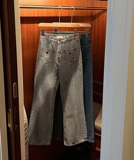 front pocket semi flare denim/2color