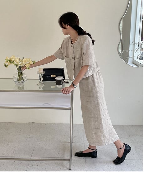 （linen 100%）linen check SET UP(上)/2color