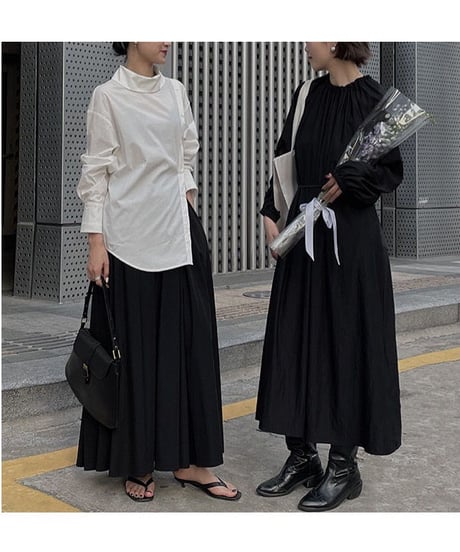 tuck flare maxi skirt/3color