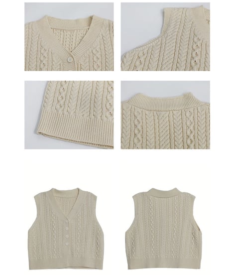 V neck cable knit vest/3color