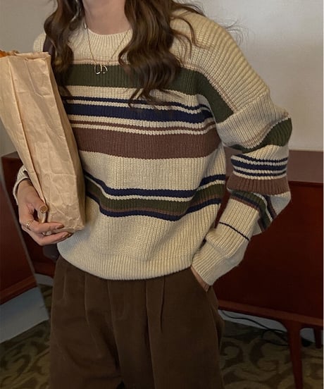 random border rib knit/2color