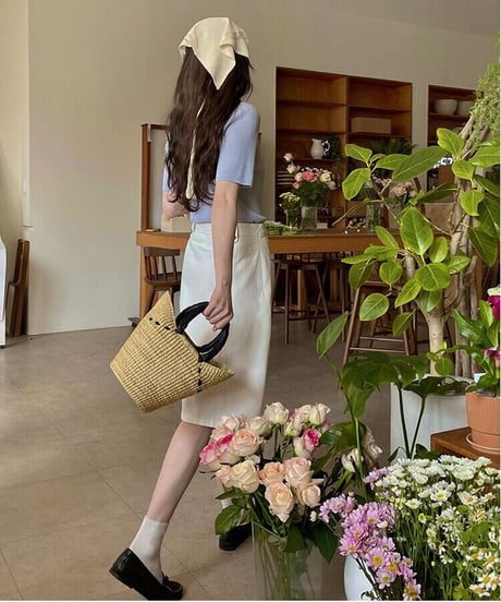 A line middle denim skirt/2color