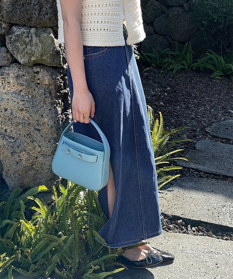 side slit denim long skirt