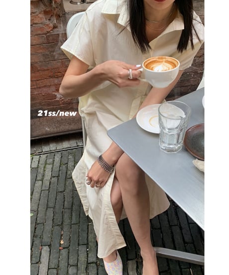 french sleeve long shirt dress/2color