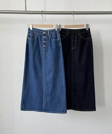 front button denim skirt/2color
