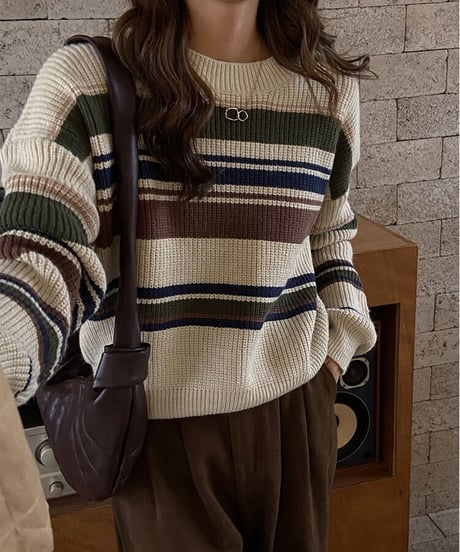 random border rib knit/2color