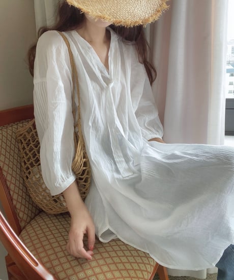 ribbon cotton tunic/4color