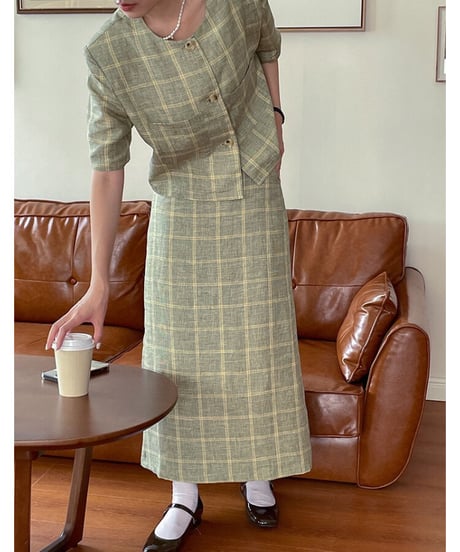 （linen 100%）linen check SET UP(下)/2color