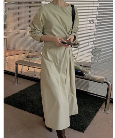 waist wrap long dress/3color