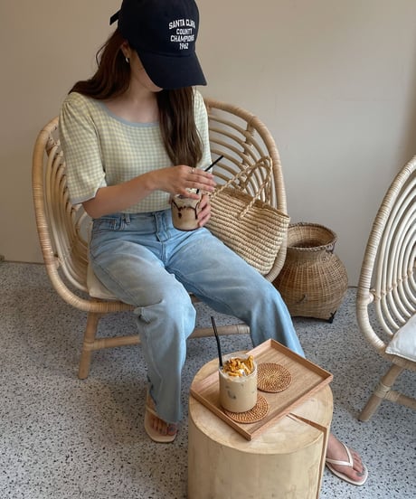 square neck check tops/2color