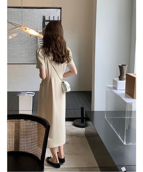 front button classic dress(half sleeve)/2color