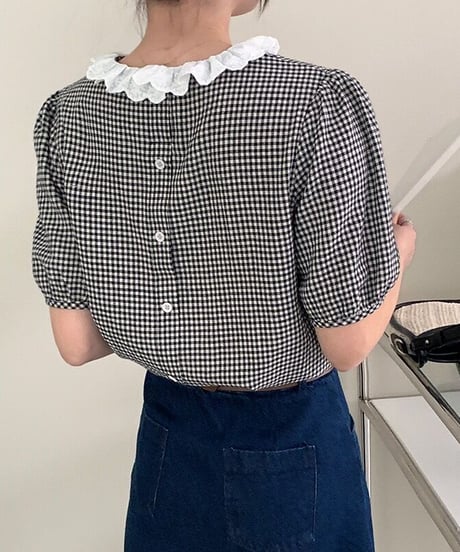 gingham check lace blouse(ネコポス)