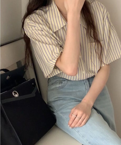 color stripe shirt(half sleeve)/2color