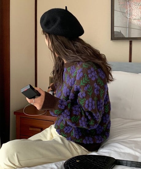 [OUTLET]retro flower knit pullover