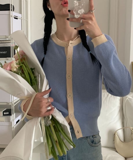 bi-color line cardigan/3color