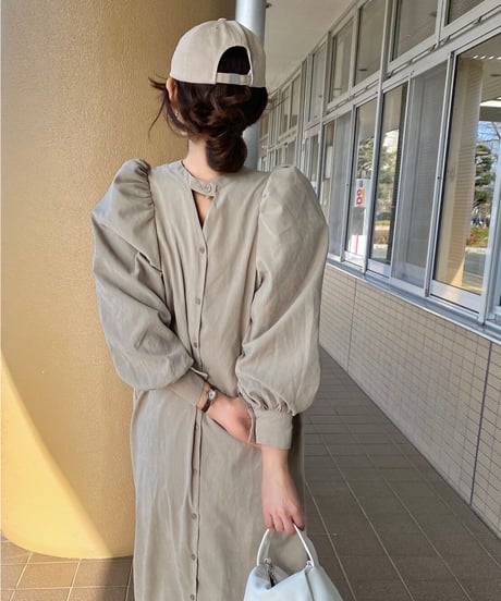 2way puff sleeve long dress/3color