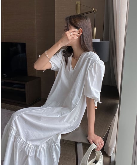 V neck long dress/3color
