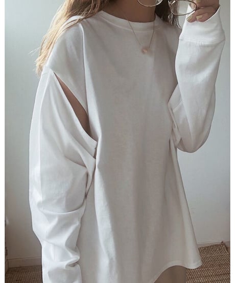 [OUTLET]3way sleeve slit Tee/2color