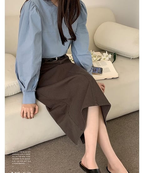 [OUTLET]A line color denim skirt/2color
