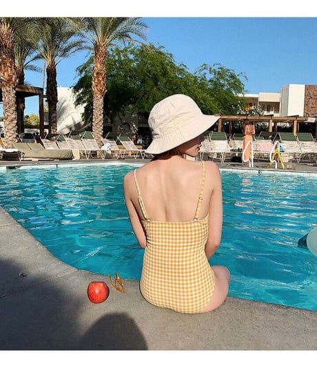 gingham check ribbon swim wear/2color
