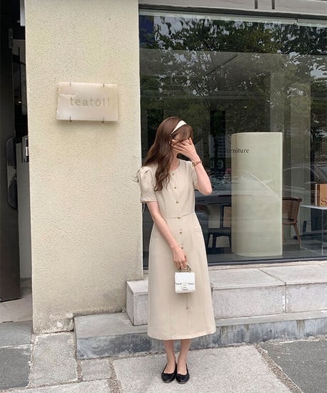 front button classic dress(half sleeve)/2color