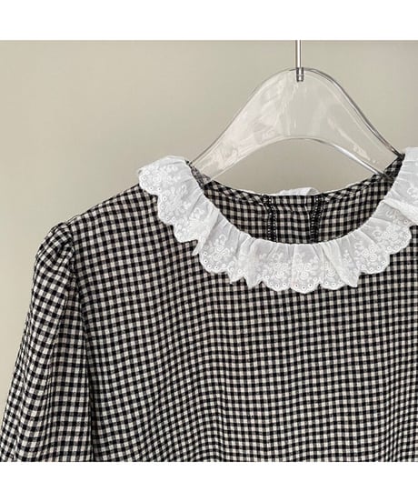 gingham check lace blouse(ネコポス)