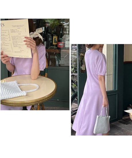 puff sleeve simple dress/3color