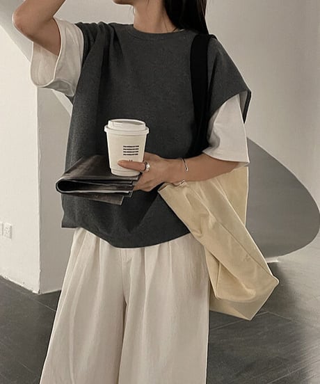 loose u neck vest tops/2color