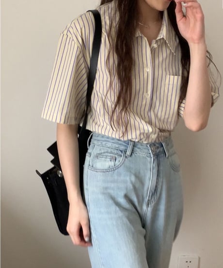 color stripe shirt(half sleeve)/2color