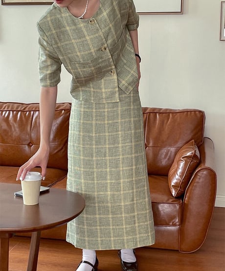 （linen 100%）linen check SET UP(上)/2color