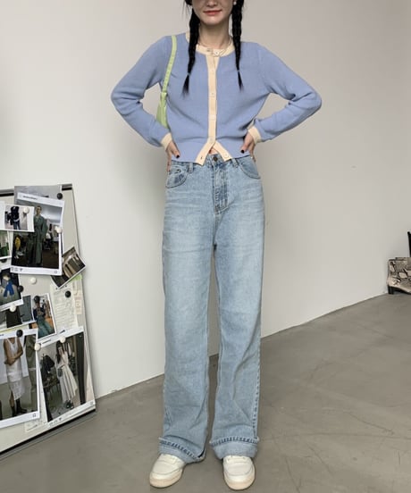 bi-color line cardigan/3color