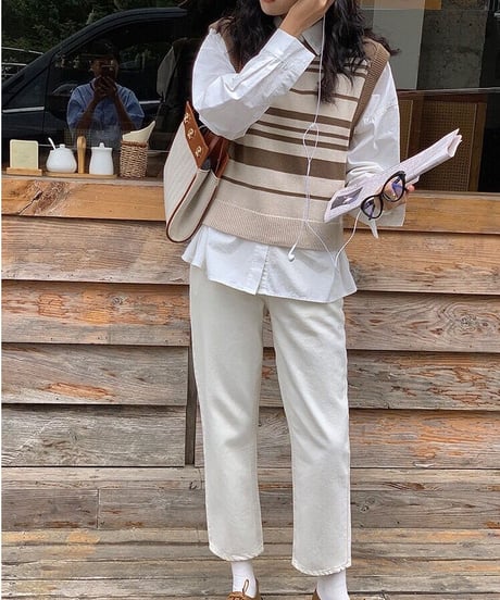 random border knit vest/2color