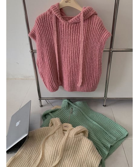 [OUTLET]hoodie knit vest/3color