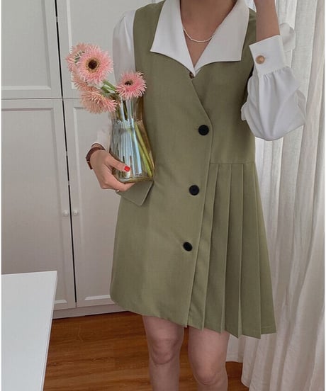 asymmetry vest one-piece/2color