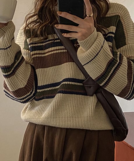 random border rib knit/2color