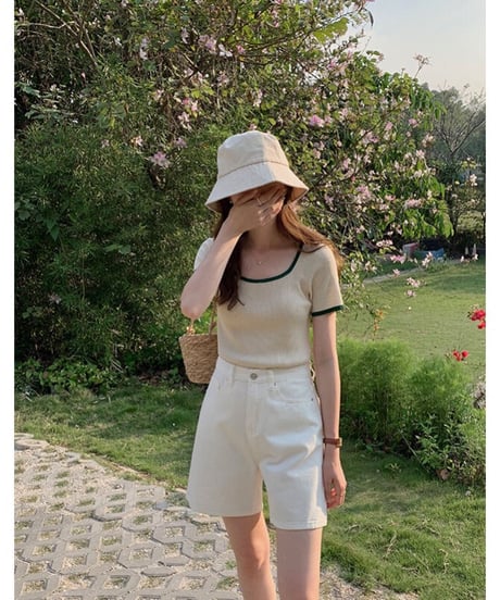 piping square neck tee/4color(ネコポス)