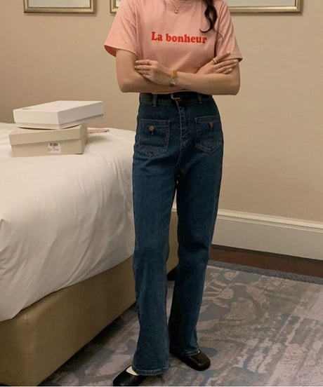 front pocket semi flare denim/2color