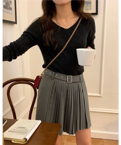 V neck knit long-T/4color(ネコポス)