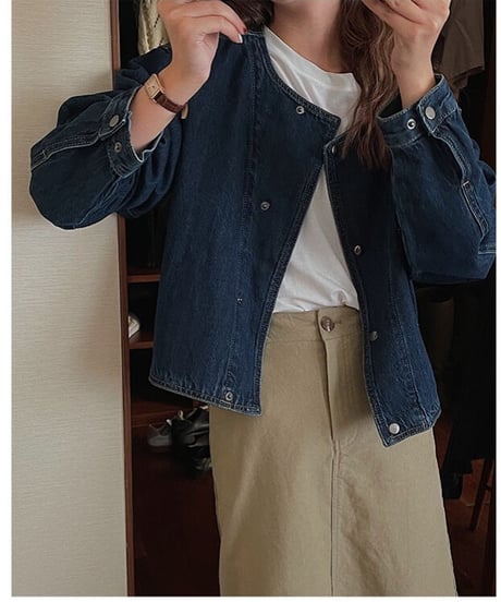 [OUTLET]no collar denim jacket/2color