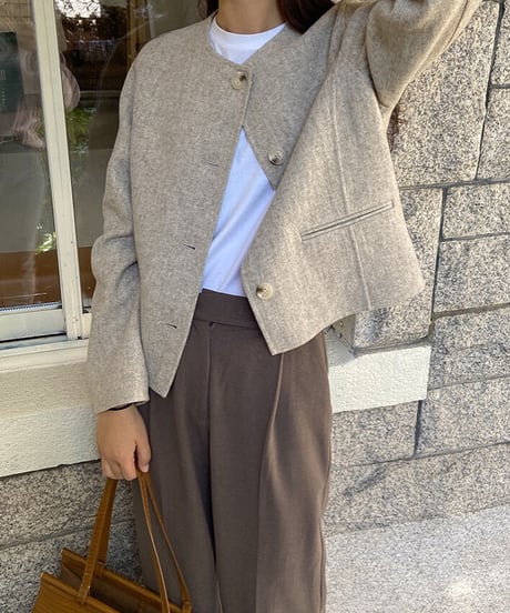 no collar short jacket 【Wool 100%】