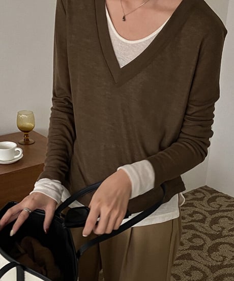 [OUTLET]V neck layered long-T/3color(ネコポス)