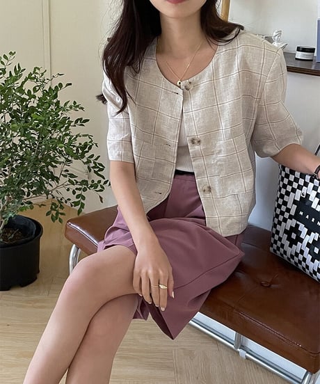 （linen 100%）linen check SET UP(上)/2color