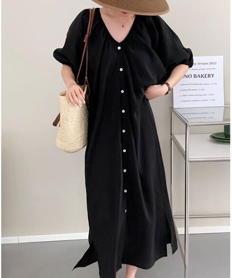 front button long dress(inner set)/3color