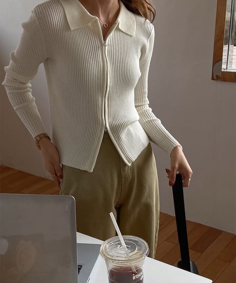 zip up rib knit/5color(ネコポス)