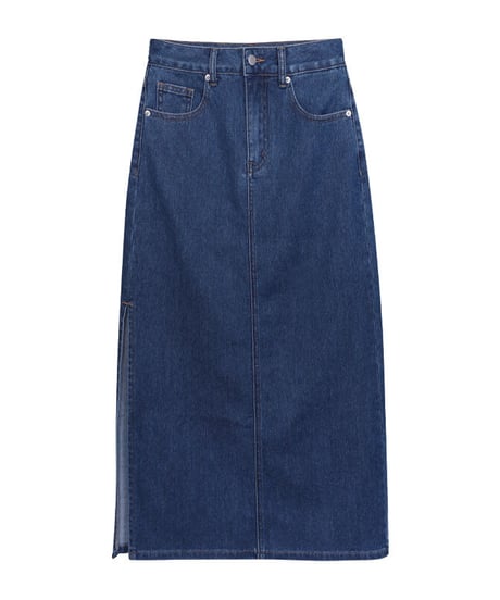 side slit denim long skirt