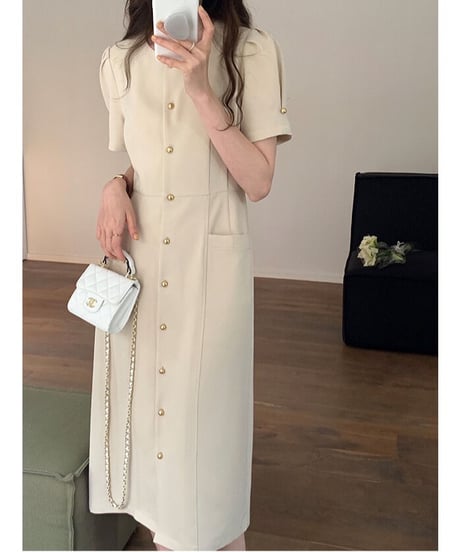 front button classic dress(half sleeve)/2color