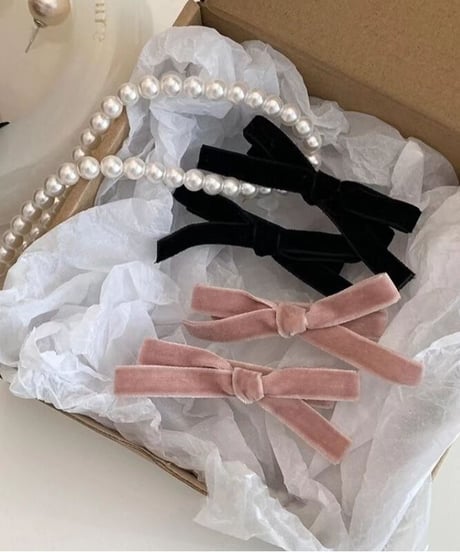 [OUTLET]velour mini ribbon clip set/2color(ネコポス)
