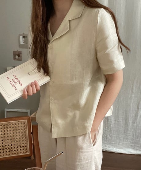 cotton linen open collar shirt/3color