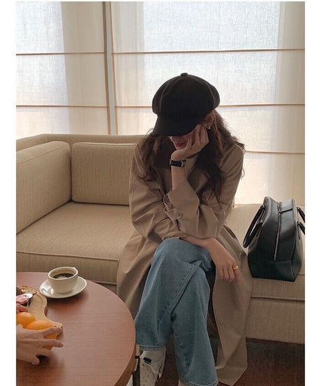 corduroy collar long coat