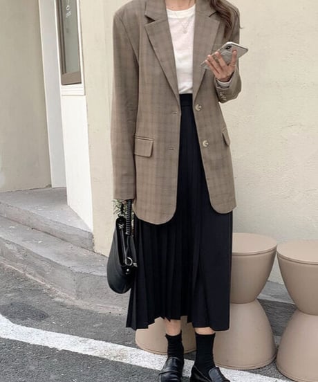 back slit check jacket/2color